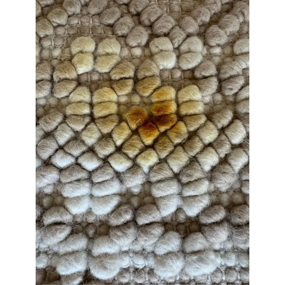 Boho cream textured entry way rug pin pom diamond tight woven geometric mat